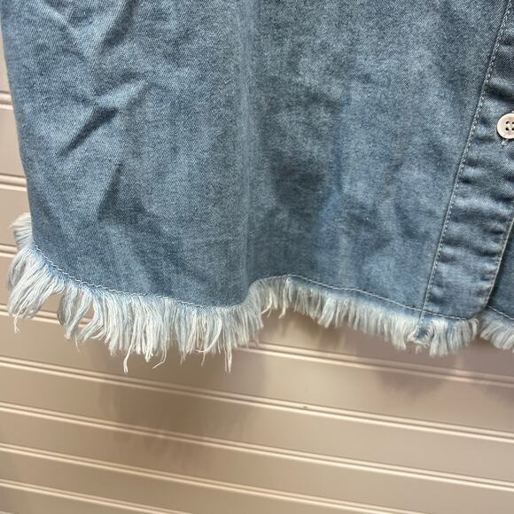 Zilcremo Denim Button Down Shirt Dress Frayed Hem & Sleeve Cuffs Size L - Picture 6 of 12